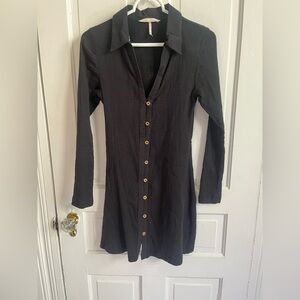 Free People Black Long Sleeve Button-Down Top